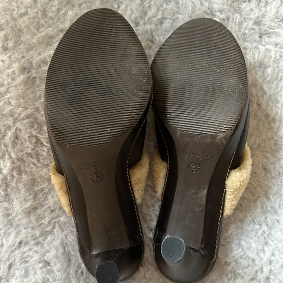 Coach Kacie vintage high heel clog mules shearling trim Made in Italy dark brown - Picture 4 of 10